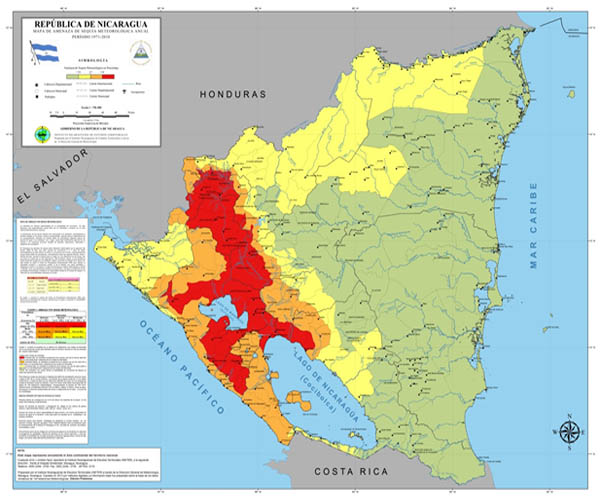 Trockenkorridor in Nicaragua - rot markiert